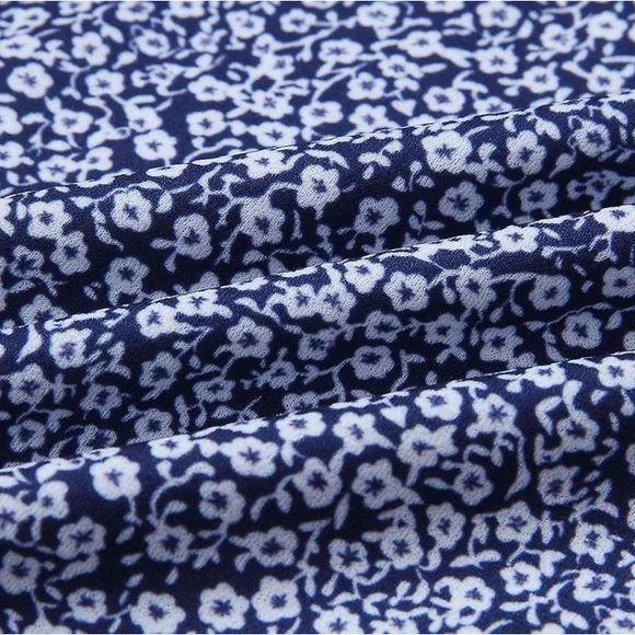 ANGASHION | Navy Blue and White Floral Spaghetti Buttoned Midi Sundress - Picture 6 of 11